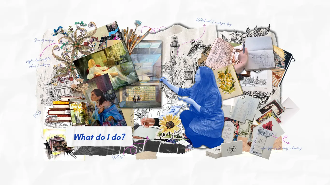 Collage of multiple art techniques and services
